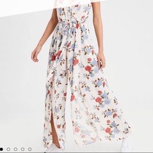 American Eagle White Floral Jumpsuit